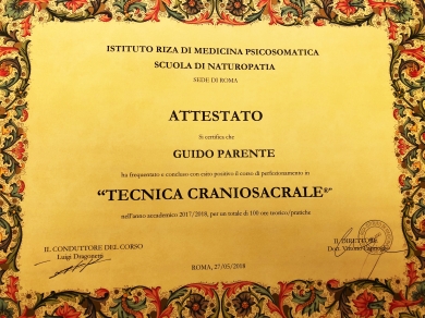 Attestato del Master di Craniosacrale - StudioNaturopatia GuidoParente