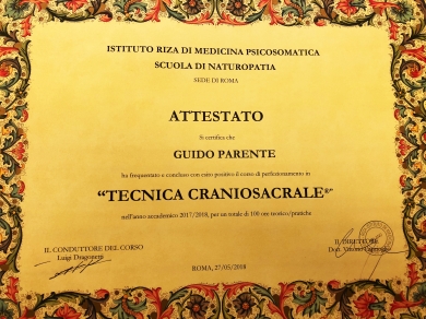 Attestato del Master di Craniosacrale - StudioNaturopatiaGuidoParente